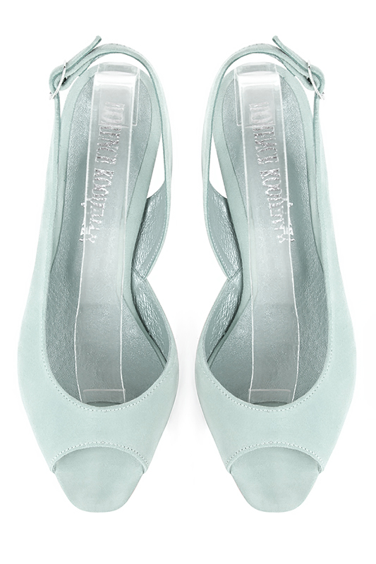 Aquamarine blue women's slingback sandals. Square toe. High slim heel. Top view - Florence KOOIJMAN